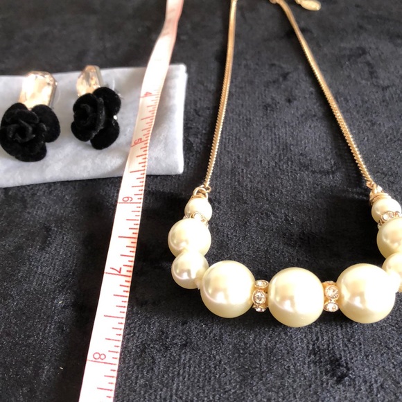 Aldo Pearl Necklace & Black Velvet Rose Earrings - Picture 7 of 7